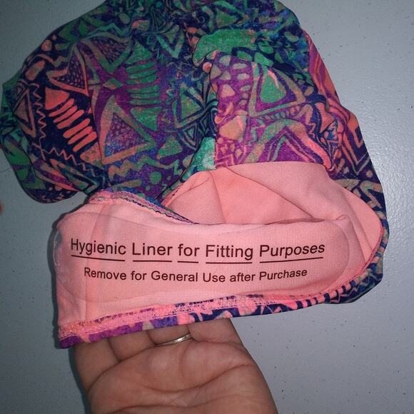 Apollo Swim Pink Blue Geometric Print High Rise Bikini Bottoms Size M - Picture 7 of 7